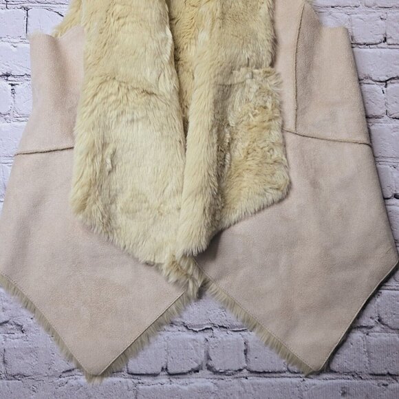 Loft Faux Leather Tan Cream Neutral Outerwear Shawl Cascade Open Vest Size M - Picture 4 of 12